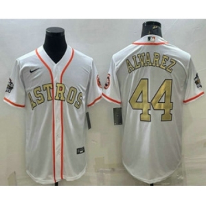 Men's Houston Astros #44 Yordan Alvarez White Gold 2022 World Series Champions Stitched Cool Base Nike Jersey