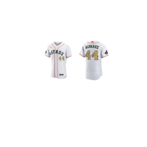 Men's Houston Astros #44 Yordan Alvarez White New Gold 2022 World Series Champions Stitched FlexBase Authentic Nike Jersey