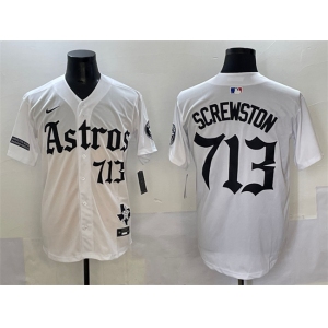 Men's Houston Astros #713 Screwston White Gothic 'Houston Born Barrio Raised' Limited Stitched Baseball Jersey