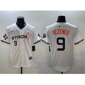 Men's Houston Astros #9 Zach Dezenzo White 2025 City Connect With Texas Patch Limited Stitched Baseball Jersey