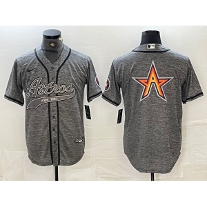 Men's Houston Astros Gray Team Big Logo With Patch Cool Base Stitched Baseball Jersey