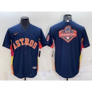 Men's Houston Astros Navy Blue Champions Big Logo With Patch Stitched MLB Cool Base Nike Jersey