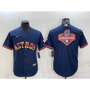 Men's Houston Astros Navy Blue Rainbow Champions Big Logo Stitched MLB Cool Base Nike Jersey