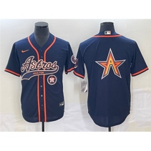 Mens Houston Astros Navy Team Big Logo With Patch Cool Base Stitched Baseball Jersey