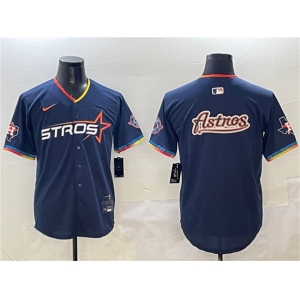 Men's Houston Astros Team Big Logo Navy 2025 City Connect With Texas Patch Limited Stitched Baseball Jersey