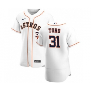 Men's Nike Houston Astros #31 Abraham Toro White Home 2020 Authentic Player Baseball Jersey