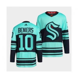 Men's Seattle Kraken #10 Matty Beniers Ice Blue 2022-23 Reverse Retro Stitched Jersey