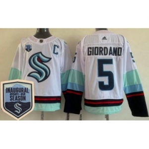 Men's Seattle Kraken #5 Mark Giordano White 2021-22 Season Inaugural Authentic Jersey