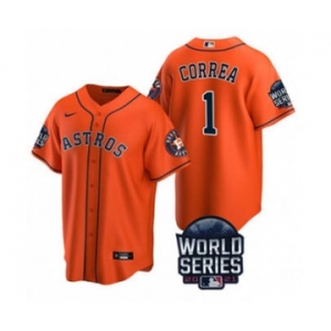 Men's Houston Astros #1 Carlos Correa 2021 Orange World Series Cool Base Stitched Baseball Jersey