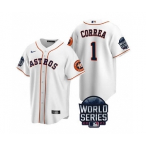Men's Houston Astros #1 Carlos Correa 2021 White World Series Cool Base Stitched Baseball Jersey