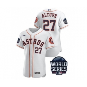 Men's Houston Astros #27 Jose Altuve 2021 White World Series Flex Base Stitched Baseball Jersey