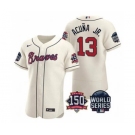 Men's Atlanta Braves #13 Ronald Acuna Jr. 2021 Cream World Series Flex Base With 150th Anniversary Patch Baseball Jersey