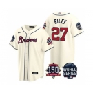 Men's Atlanta Braves #27 Austin Riley 2021 Cream World Series With 150th Anniversary Patch Cool Base Baseball Jersey