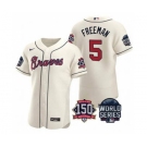 Men's Atlanta Braves #5 Freddie Freeman 2021 Cream World Series Flex Base With 150th Anniversary Patch Baseball Jersey