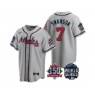 Men's Atlanta Braves #7 Dansby Swanson 2021 Gray World Series With 150th Anniversary Patch Cool Base Baseball Jersey