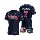 Men's Atlanta Braves #7 Dansby Swanson 2021 Navy World Series Flex Base With 150th Anniversary Patch Baseball Jersey