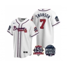 Men's Atlanta Braves #7 Dansby Swanson 2021 White World Series With 150th Anniversary Patch Cool Base Baseball Jersey