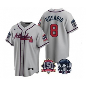 Men's Atlanta Braves #8 Eddie Rosario 2021 Gray World Series With 150th Anniversary Patch Cool Base Stitched Jersey