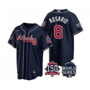 Men's Atlanta Braves #8 Eddie Rosario 2021 Navy World Series With 150th Anniversary Patch Cool Base Stitched Jersey
