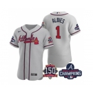 Men's Atlanta Braves #1 Ozzie Albies 2021 Gray World Series Champions With 150th Anniversary Flex Base Stitched Jersey