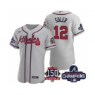 Men's Atlanta Braves #12 Jorge Soler 2021 Gray World Series Champions With 150th Anniversary Flex Base Stitched Jersey