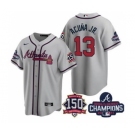 Men's Atlanta Braves #13 Ronald Acuna Jr. 2021 Gray World Series Champions With 150th Anniversary Patch Cool Base Stitched Jersey