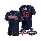 Men's Atlanta Braves #13 Ronald Acuna Jr. 2021 Navy World Series Champions With 150th Anniversary Flex Base Stitched Jersey