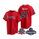 Men's Atlanta Braves #27 Austin Riley 2021 Red World Series Champions With 150th Anniversary Patch Cool Base Stitched Jersey