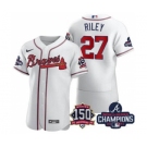 Men's Atlanta Braves #27 Austin Riley 2021 White World Series Champions With 150th Anniversary Flex Base Stitched Jersey