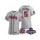 Men's Atlanta Braves #5 Freddie Freeman 2021 Gray World Series Champions With 150th Anniversary Flex Base Stitched Jersey