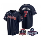 Men's Atlanta Braves #7 Dansby Swanson 2021 Navy World Series Champions With 150th Anniversary Patch Cool Base Stitched Jersey