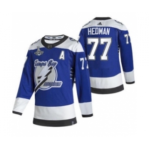 Men's Tampa Bay Lightning #77 Victor Hedman 2021 Blue Stanley Cup Champions Reverse Retro Stitched Hockey Jersey