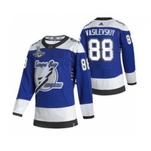 Men's Tampa Bay Lightning #88 Andrei Vasilevskiy 2021 Blue Stanley Cup Champions Reverse Retro Stitched Hockey Jersey