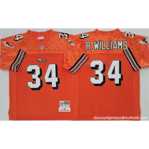 Men's Miami Dolphins #34 Ricky Williams Orange Throwback Stitched Football Jersey