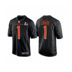Men's Cincinnati Bengals #1 Ja'Marr Chase 2022 Black Super Bowl LVI Game Stitched Jersey