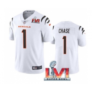 Men's Cincinnati Bengals #1 Ja'Marr Chase White 2022 Super Bowl LVI Vapor Limited Stitched Jersey