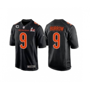 Men's Cincinnati Bengals #9 Joe Burrow 2022 Black With C Patch Super Bowl LVI Game Stitched Jersey
