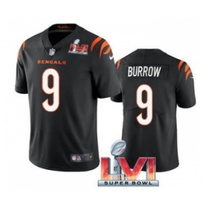 Men's Cincinnati Bengals #9 Joe Burrow Black 2022 Super Bowl LVI Vapor Limited Stitched Jersey