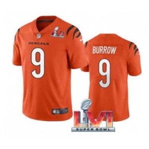 Men's Cincinnati Bengals #9 Joe Burrow Orange 2022 Super Bowl LVI Vapor Limited Stitched Jersey