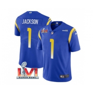 Men's Los Angeles Rams #1 Desean Jackson Royal 2022 Super Bowl LVI Vapor Limited Stitched Jersey