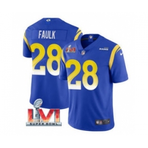 Men's Los Angeles Rams #28 Marshall Faulk Royal 2022 Super Bowl LVI Vapor Limited Stitched Jersey