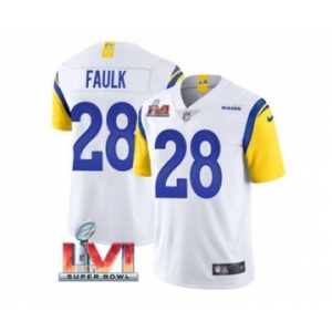 Men's Los Angeles Rams #28 Marshall Faulk White 2022 Super Bowl LVI Vapor Limited Stitched Jersey