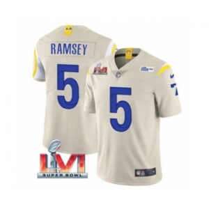 Men's Los Angeles Rams #5 Jalen Ramsey Bone 2022 Super Bowl LVI Vapor Limited Stitched Jersey