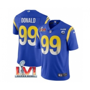 Men's Los Angeles Rams #99 Aaron Donald Royal 2022 With C Patch Super Bowl LVI Vapor Limited Jersey