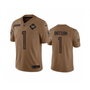 Men's Washington Commanders #1 Jahan Dotson 2023 Brown Salute To Service Limited Football Stitched Jersey