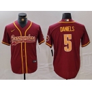Men's Washington Commanders #5 Jayden Daniels Burgundy With Patch Cool Base Stitched Baseball Jersey