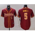 Men's Washington Commanders #5 Jayden Daniels Burgundy With Patch Cool Base Stitched Baseball Jerseys