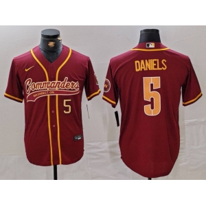 Men's Washington Commanders #5 Jayden Daniels Burgundy With Patch Cool Base Stitched Baseball Jerseys