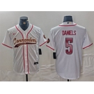 Men's Washington Commanders #5 Jayden Daniels White With Patch Cool Base Stitched Baseball Jersey