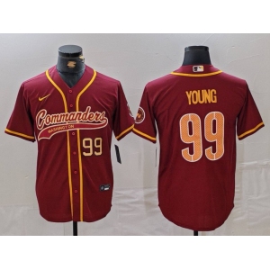 Men's Washington Commanders #99 Chase Young Burgundy With Patch Cool Base Stitched Baseball Jerseys